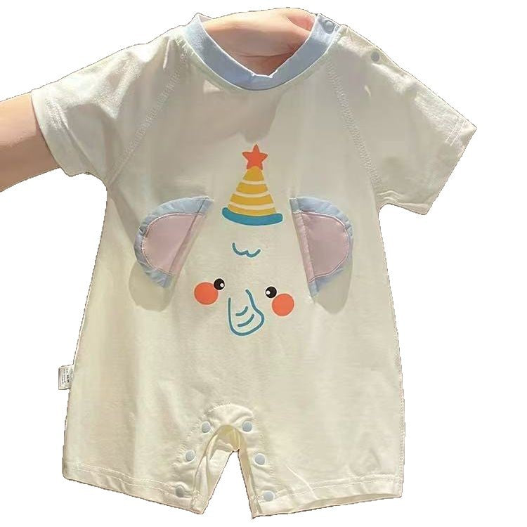 Newborn baby cartoon romper - short sleeve summer outfit for baby girls - elephant print onesie