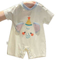 Newborn baby cartoon romper - short sleeve summer outfit for baby girls - elephant print onesie