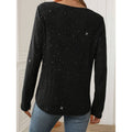 women's sequin ribbed knit sweater - long sleeve lace patch crew neck casual top