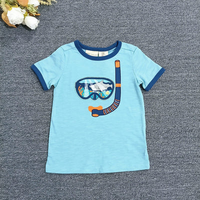 Original summer boys' t-shirt - ocean shark print, short sleeve, infant & toddler pure cotton, breathable, casual, versatile baby top