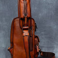 Retro handmade genuine leather chest bag casual crossbody bag first layer vegetable tanned cowhide multi-flap pocket pants shoulder bag men's travel trendy bag