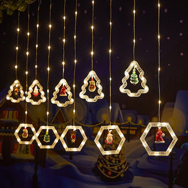 Lightning 3 indoor LED Christmas curtain lights Santa Claus cartoon shape room layout window decoration lights