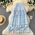 spring new arrivallacepatchwork a-line skirt women's cut outhigh waist cake skirt easiest for match mid-length skirt