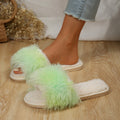 Cotton slippers for women, autumn and winter confinement, indoor home, fleece-linedheattech flip-flops, open long hair, thick sole fur shoes