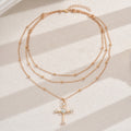 Wholesale diamond-encrusted choker necklace, european and american style cross-border sweater chain, alloy necklace for women, multi-layered wearing, cross pendant necklace