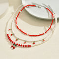 European and american cross-border cherry necklace set - multi-layered design, summer fresh style, rice bead chain accessories, women's necklace