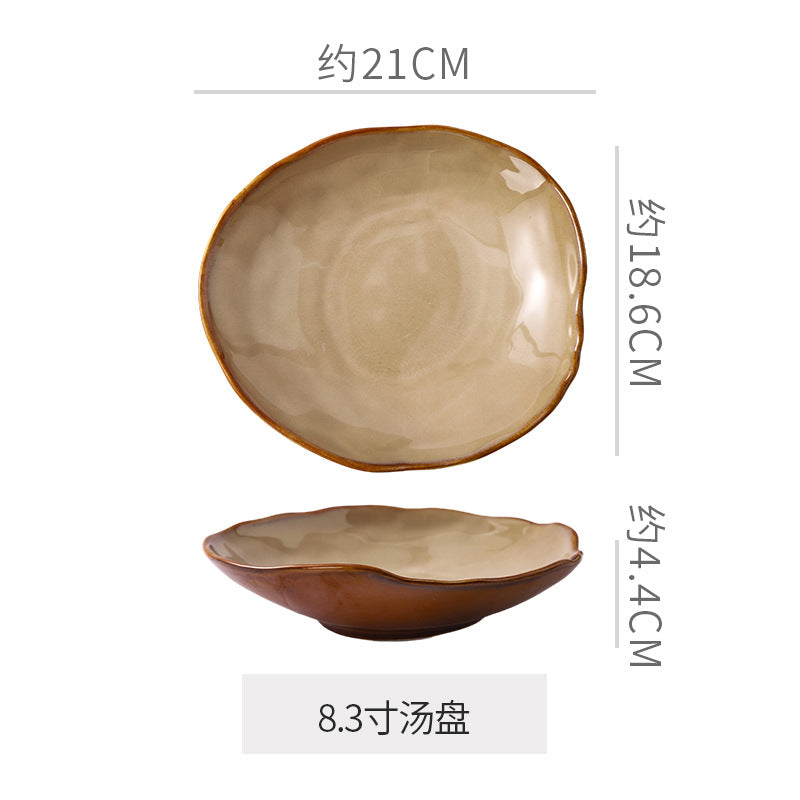 Restaurant stylish ceramic rice bowl, noodle bowl, soup bowl, retrofor home vegetable bowl, large bowl, salad plate, creative kiln-turned tableware