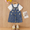 Kids clothing cross-border exclusive for european and american girls new arrival children's white t-shirt + blue suspender skirt