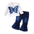 insfashionfall and winter hot-selling pants suit long sleeves patch butterfly topsmatching flared jeans suit