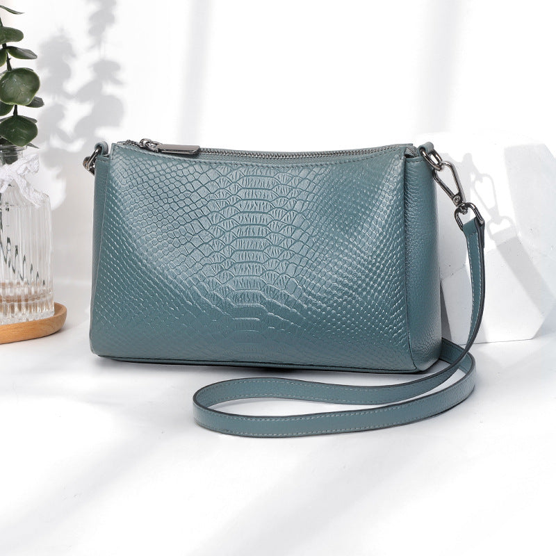Genuine leather bag 2025 new trendy high-end fashion cowhide crocodile pattern shoulder bag large capacity mother messenger bag women