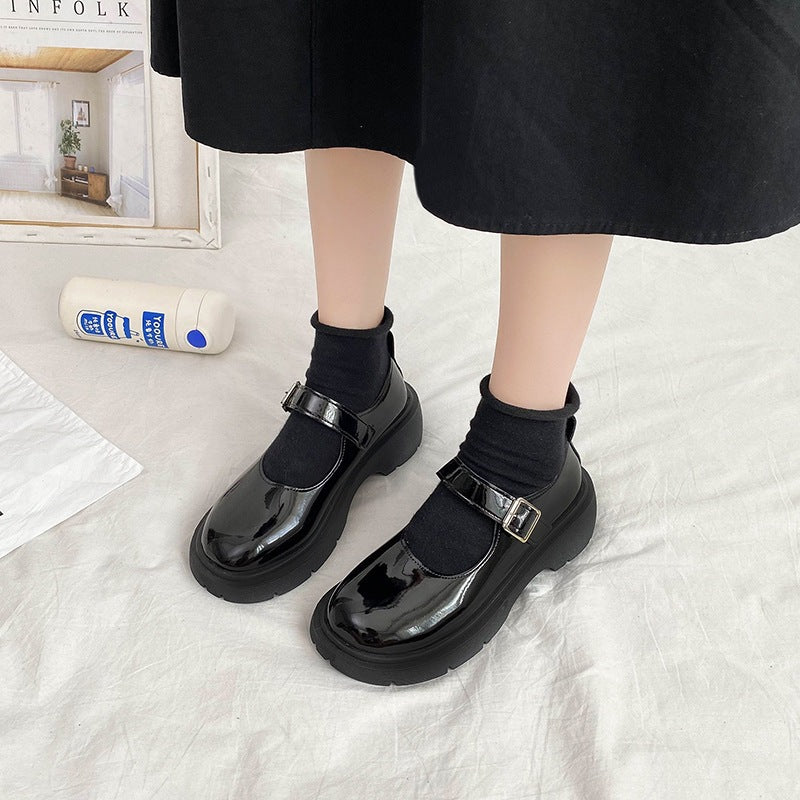 Women's high heels: new autumn 2025 collection - round toe, chunky heel, versatile retro japanese style leather mary janes in black