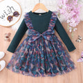 Spring/autumn long-sleeved floral mesh dress for toddlers and young children - hot cross-border seller