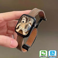 Genuine leather magnetic buckle brown - includes silicone strap - supports bluetooth calling - dual payment - message notifications