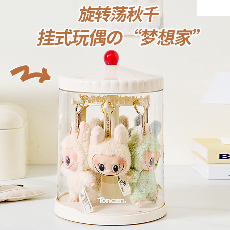 Labubu display box rotating transparent stackable plush doll figure rabub pendant blind box display