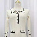 fashion style fall and winterfrench socialitelong sleevesdress lapel button fungus edge knitting skirtlong sleeves
