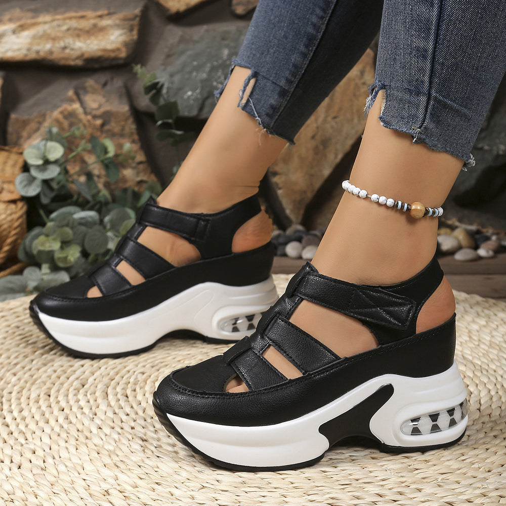 Summernew arrival wedge sandals women's toe-cap cut out air cushion women's exportplus sizeplatform shoesthick solevelcro women's sandals