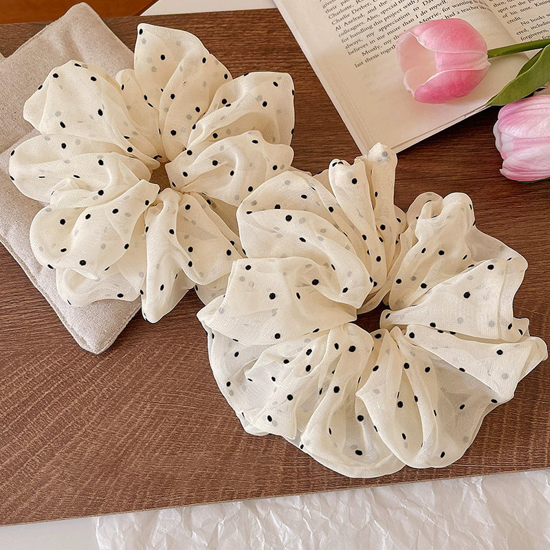 French polka dot large intestine hair tie for women, ball head tie, high elasticity, no damage to hair, rubber band elegant hair rope headwear
