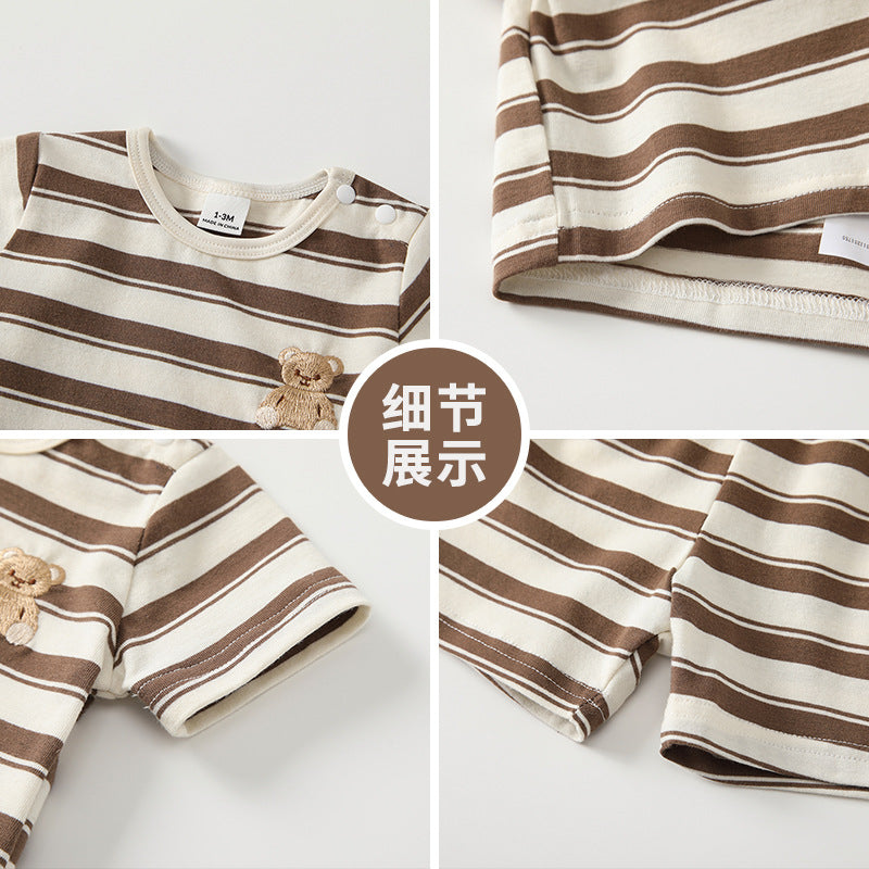 Boys' summer outfit set, new  fashion striped two-piece set, korean style lightweight short-sleeve clothing for kids