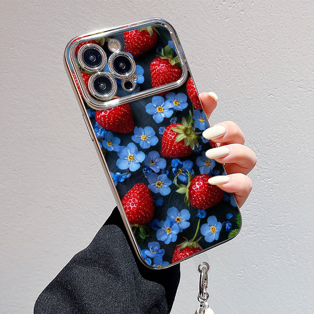 Suitable for iphone 16 retro strawberry forget-me-not mobile phone case oil painting style niche design apple 17 anti-fall soft case