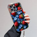 Suitable for iphone 16 retro strawberry forget-me-not mobile phone case oil painting style niche design apple 17 anti-fall soft case