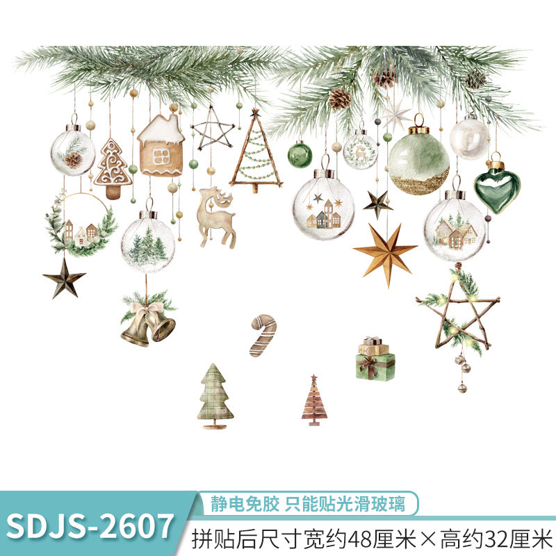 2026 Christmas static glass window sticker Christmas tree gift box star decoration sticker lights pine branch bird sticker