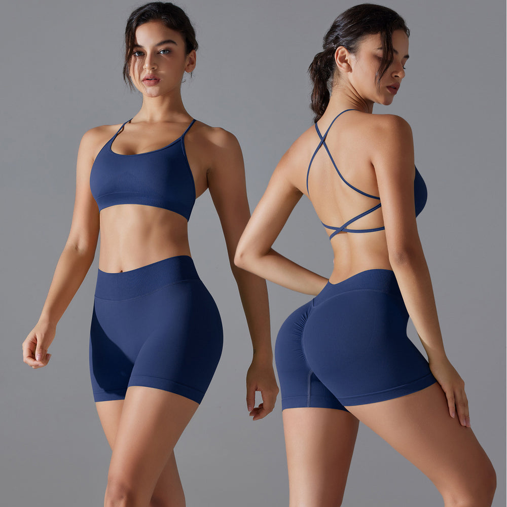 European and american seamless criss-cross back yoga outfit - breathable, quick-drying, compression crop top activewear set for running and fitness