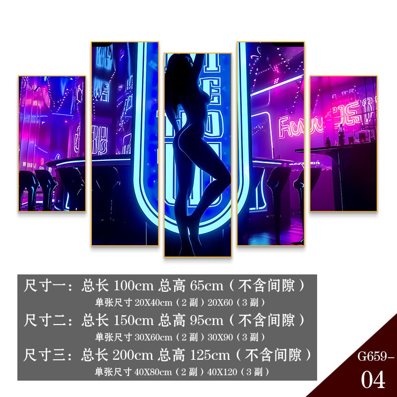 Bar clear bar wall decoration painting KTV box private room atmosphere decoration mural neon lights beautiful woman back painting
