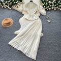 French chic v-neck lace embroidered top & high-waisted pleated skirt two-piece set - elegant & slimming summer outfit