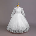 Export ready-to-ship long-sleeved children's formal dress, lace princess dress for girls, flower girl piano recital dress, girl dress