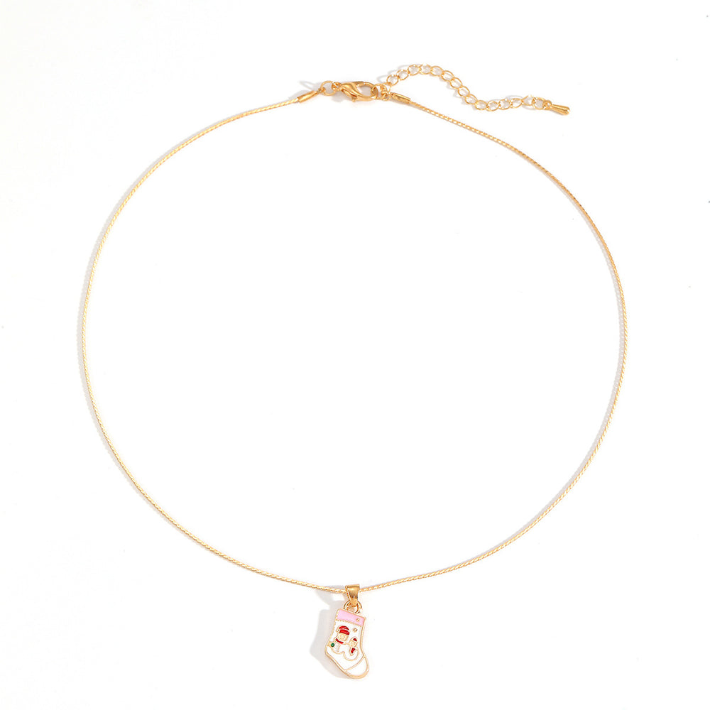 Christmas necklace wholesale: cross-border hot seller - fashionable enamel snowflake bell christmas tree pendant, simple and versatile necklace