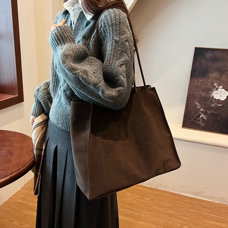 Cross-border wholesale stone pattern bag large-capacity women's bag 2025 new simple and versatile commuter bag shoulder messenger bag