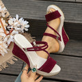 [elegance | wedge heels] plus size cross-border suede elegance women's thick sole heels | ankle strap breathable suede,