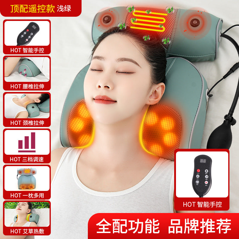 Cervical spine massager neck massage pillow hot compress shoulder lumbar lumbar kneading massager air bag stretching for home