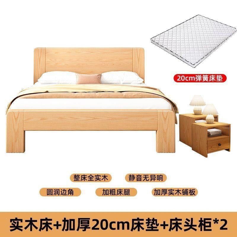 Double bed 1.8x 2m bed single bed 1.5mfor home solid wood bed 1.2m rental house bed log style low box