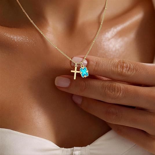 Amazon cross-border water drop birthstone fashionclassy sense casual design elegance clavicle necklace summer clavicle chain