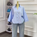 European and american cross-border women's fashion:  summer new arrival - stylish turn-down collar, loose fit, unique design, niche casual shirt top