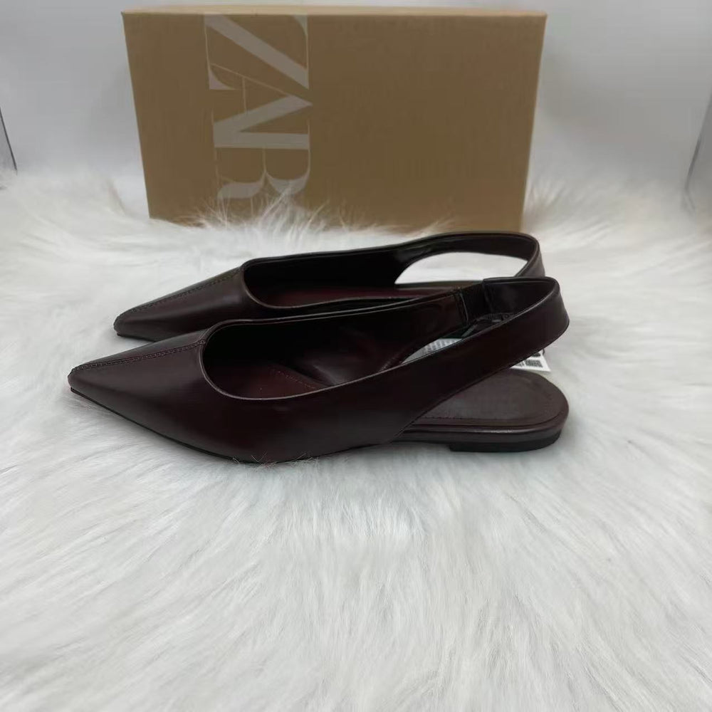 Za2025 winter new arrival: imported crinkled calfskin leather, minimalist comfort, pointed-toe, closed-toe, flat sandals for women