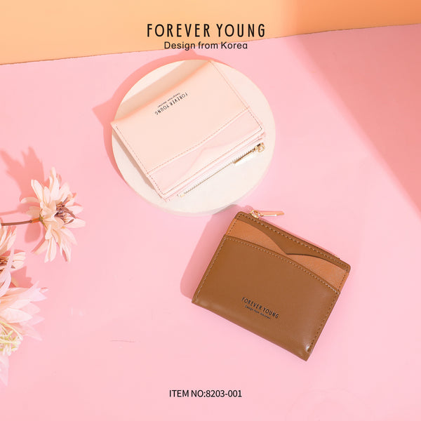 Forever young women's wallet short pu multi-functional change bag splicing design simple card bag