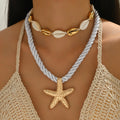 Gold necklace wholesale european and american exaggerated beach style alloy accessories handmade shell starfish necklace jewelry women's clavicle chain