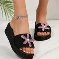 plus size round toe one-shaped wedge slippers 2025new arrival rhinestone flower women's exportfashion open-toe slippers