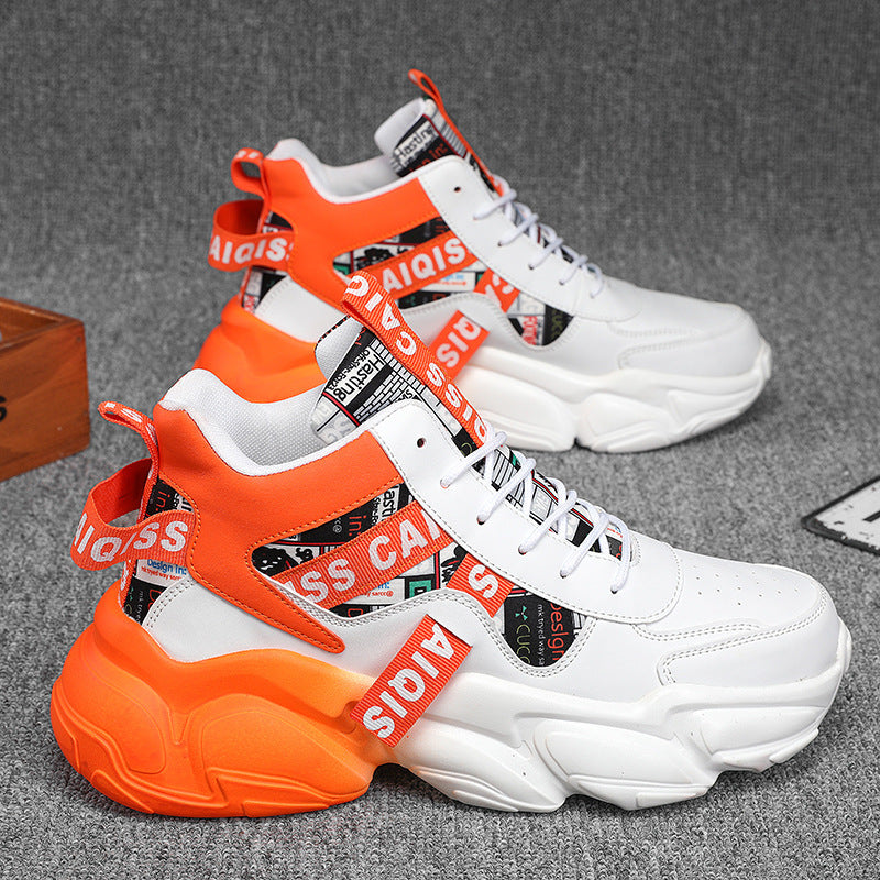 Spring men's shoes winter middle school basketball sports running shoes youth casual high-top chunky sole dad shoes trendy sneakers