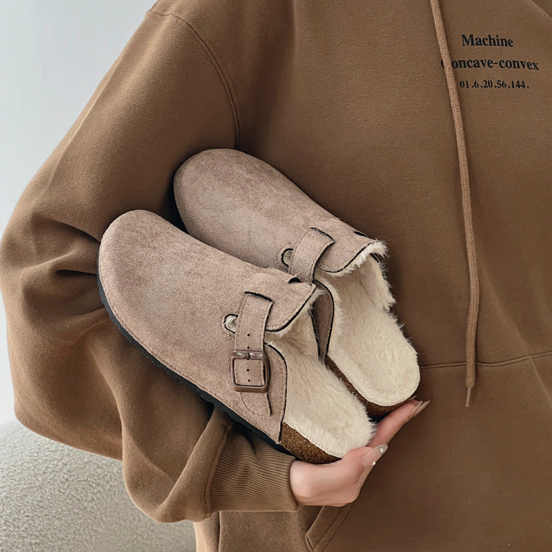 Maomao lazy birkenstock thick sole2025 autumn winternew arrival slip-on slippers fleece-lined birkenstock toe-cap half slippers for women