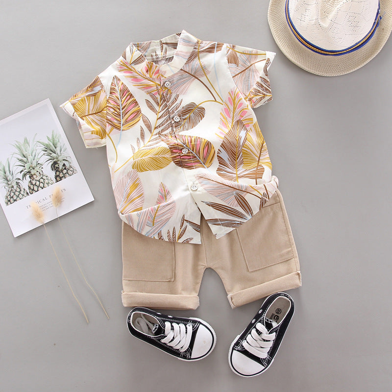 Kids' short-sleeve set: boys' printed shirt, southeast asian style shirt set, children's clothing cross-border wholesale