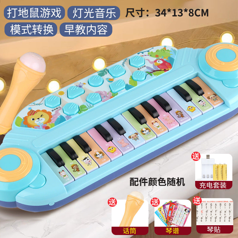 Children's electronic keyboard piano with microphone - ages 1-3-6 - musical light-up gopher toy - beginner's starter kit for babies