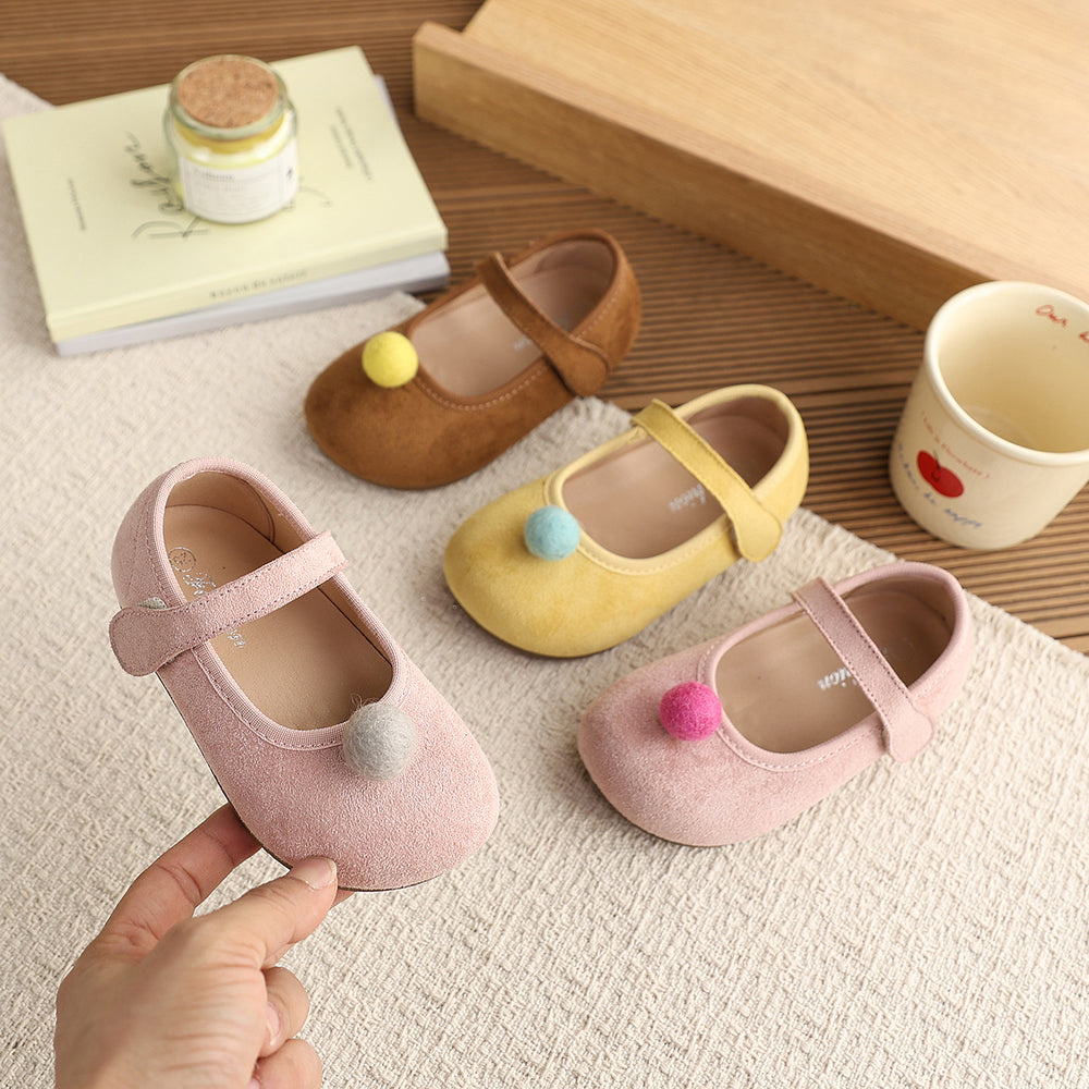 Vancahao girls' velvet flats - new spring/autumn  collection - kids' cherry velvet princess shoes with soft sole and dotted sole