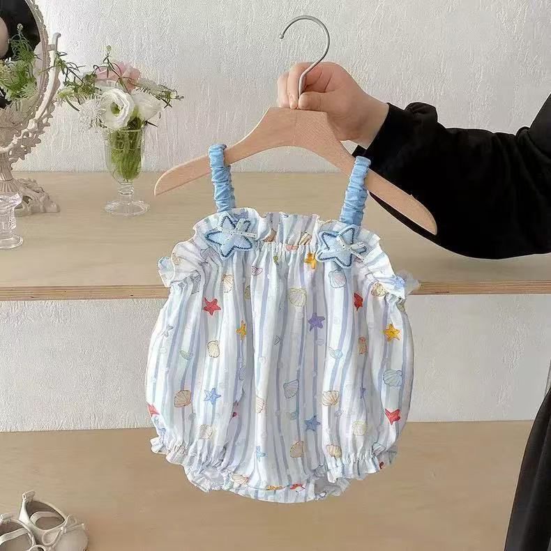 Summer rompersweet baby outwear suspender baby girl sleeveless bag butt cute triangle romper bag butt summer