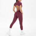 New arrival cross-border fashion tight back cut out short-sleeved pants jumpsuit sports running fitness jumpsuit yoga clothes