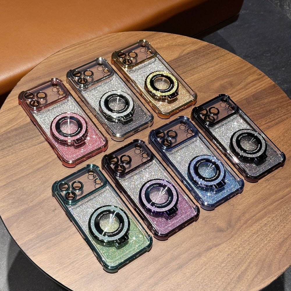 Suitable for iphone 17 mobile phone case electroplated four corners anti-fall glitter powder magnetic holder apple 16 lens film protective cover