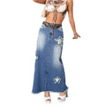 Export denim skirt new arrival hot-selling raw edge washed skirt slit star denim skirt