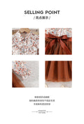 girl two-piece set pastoral small floral bows belt ruffles neckline cute kids gauze skirt